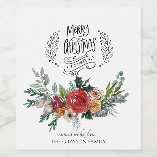 Aangepaste kerstfeestelijke tekenflora wijn etiket (Enkel label)