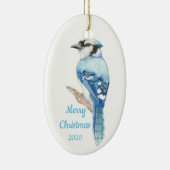 Aangepaste kerstfeestelijke Waterverf Blue Jay Bir Keramisch Ornament (Rechts)