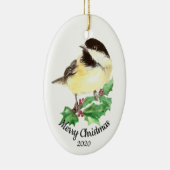 Aangepaste kerstfeestelijke Waterverf Chickadee Bi Keramisch Ornament (Rechts)