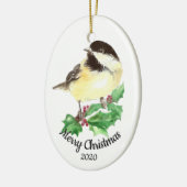 Aangepaste kerstfeestelijke Waterverf Chickadee Bi Keramisch Ornament (Links)