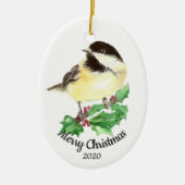 Aangepaste kerstfeestelijke Waterverf Chickadee Bi Keramisch Ornament (Voorkant)