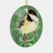 Aangepaste kerstfeestelijke Waterverf Chickadee Bi Keramisch Ornament (Rechts)