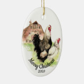 Aangepaste kerstfeestelijke Waterverf Chicken Bird Keramisch Ornament (Rechts)