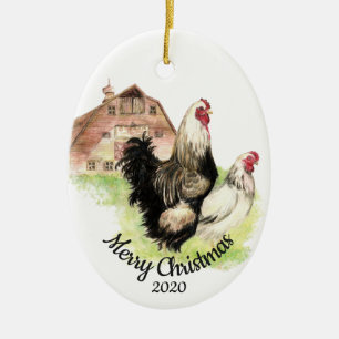 Aangepaste kerstfeestelijke Waterverf Chicken Bird Keramisch Ornament