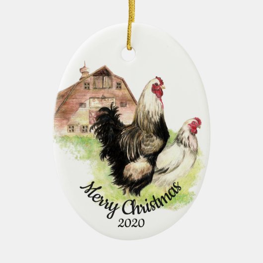 Aangepaste kerstfeestelijke Waterverf Chicken Bird Keramisch Ornament (Voorkant)