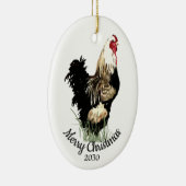 Aangepaste kerstfeestelijke Waterverf Chicken Bird Keramisch Ornament (Rechts)