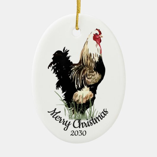 Aangepaste kerstfeestelijke Waterverf Chicken Bird Keramisch Ornament (Voorkant)