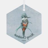 Aangepaste kerstfeestelijke Waterverf Kingfisher B Glas Ornament (Achterkant)