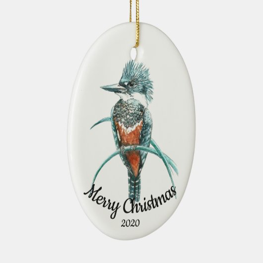 Aangepaste kerstfeestelijke Waterverf Kingfisher B Keramisch Ornament (Rechts)