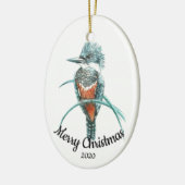 Aangepaste kerstfeestelijke Waterverf Kingfisher B Keramisch Ornament (Links)