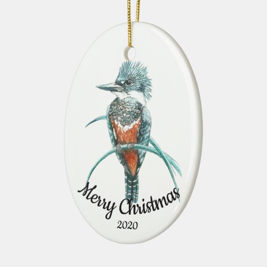 Aangepaste kerstfeestelijke Waterverf Kingfisher B Keramisch Ornament (Links)