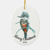 Aangepaste kerstfeestelijke Waterverf Kingfisher B Keramisch Ornament (Voorkant)