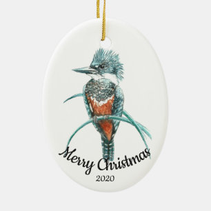 Aangepaste kerstfeestelijke Waterverf Kingfisher B Keramisch Ornament