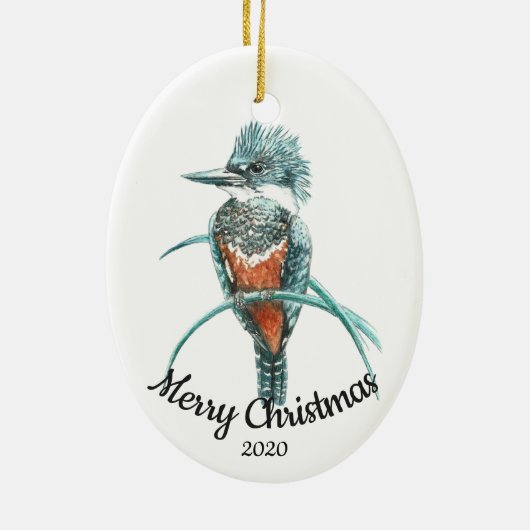 Aangepaste kerstfeestelijke Waterverf Kingfisher B Keramisch Ornament (Achterkant)