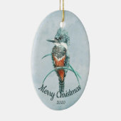Aangepaste kerstfeestelijke Waterverf Kingfisher B Keramisch Ornament (Rechts)