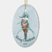 Aangepaste kerstfeestelijke Waterverf Kingfisher B Keramisch Ornament (Links)
