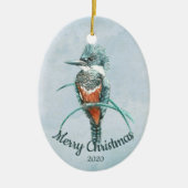 Aangepaste kerstfeestelijke Waterverf Kingfisher B Keramisch Ornament (Voorkant)