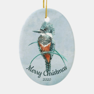 Aangepaste kerstfeestelijke Waterverf Kingfisher B Keramisch Ornament