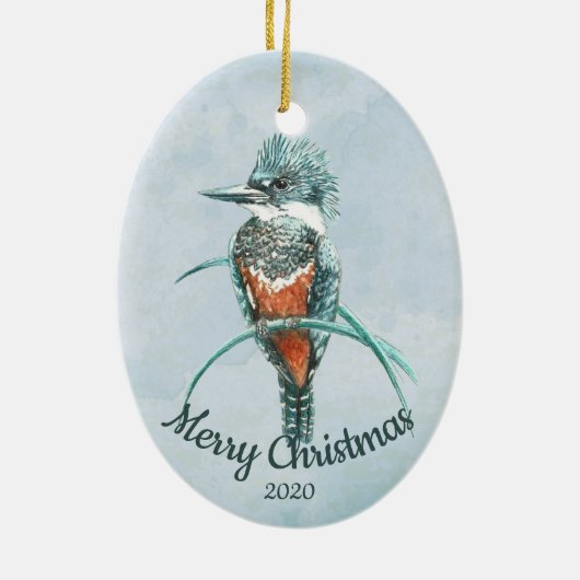Aangepaste kerstfeestelijke Waterverf Kingfisher B Keramisch Ornament (Achterkant)