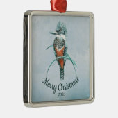 Aangepaste kerstfeestelijke Waterverf Kingfisher B Metalen Ornament (Rechts)