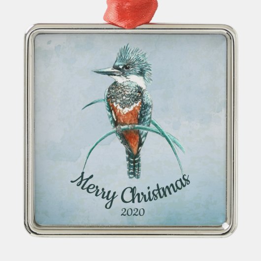 Aangepaste kerstfeestelijke Waterverf Kingfisher B Metalen Ornament (Voorkant)