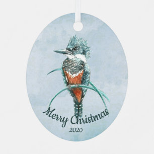Aangepaste kerstfeestelijke Waterverf Kingfisher B Metalen Ornament