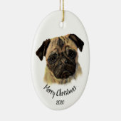 Aangepaste kerstfeestelijke Waterverf Pug Dog Pet Keramisch Ornament (Rechts)