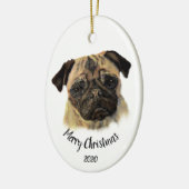 Aangepaste kerstfeestelijke Waterverf Pug Dog Pet Keramisch Ornament (Links)