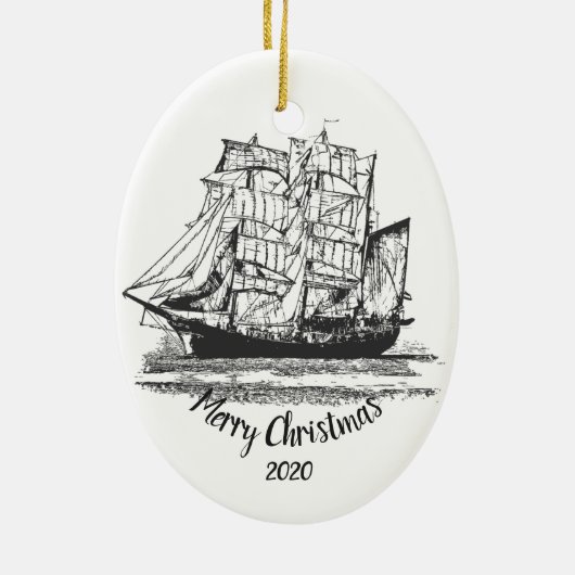 Aangepaste kerstfeestelijke zeilkunst keramisch ornament (Achterkant)