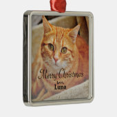 Aangepaste kerstfeestfoto op naam metalen ornament (Rechts)