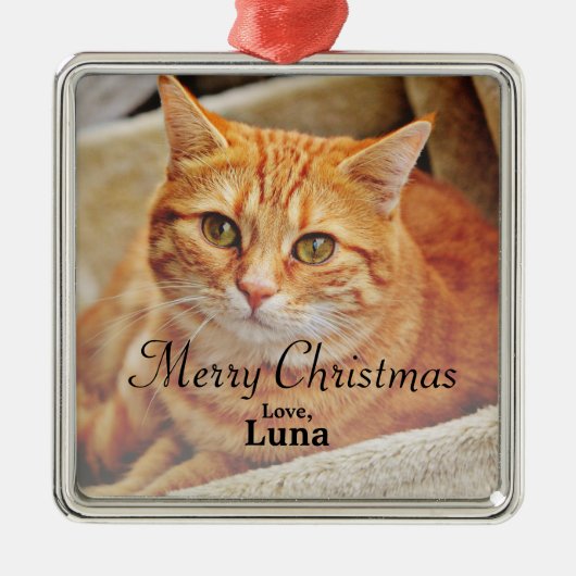 Aangepaste kerstfeestfoto op naam metalen ornament (Voorkant)