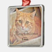 Aangepaste kerstfeestfoto op naam metalen ornament (Links)