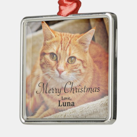 Aangepaste kerstfeestfoto op naam metalen ornament (Links)