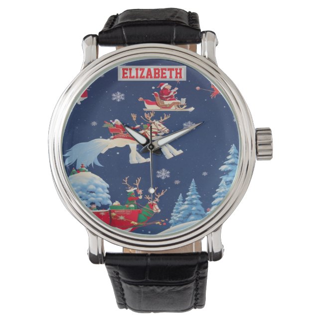 Aangepaste kerstfoto-achtergrond met gepersonalise horloge (Voorkant)