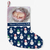 Aangepaste kerstfoto Baby, naam Snowman Face Kleine Kerstsok (Voorkant)