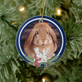 Aangepaste kerstfoto Bunny Rabbit Naam Keramisch Ornament