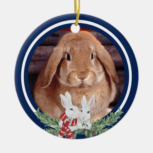 Aangepaste kerstfoto Bunny Rabbit Naam Keramisch Ornament (Voorkant)