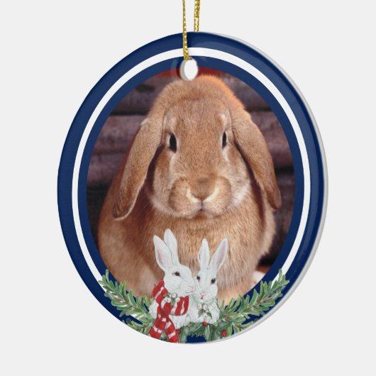 Aangepaste kerstfoto Bunny Rabbit Naam Keramisch Ornament (Links)
