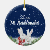 Aangepaste kerstfoto Bunny Rabbit Naam Keramisch Ornament (Achterkant)