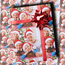 Aangepaste kerstfoto-collage cadeaupapier