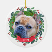 Aangepaste kerstfoto Dog-foto Franse Bulldog Keramisch Ornament (Achterkant)