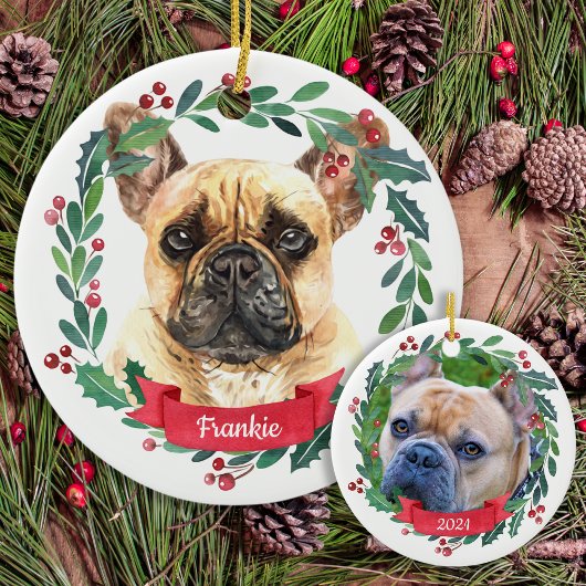 Aangepaste kerstfoto Dog-foto Franse Bulldog Keramisch Ornament