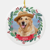 Aangepaste kerstfoto Dog Foto Golden Retriever Keramisch Ornament (Achterkant)