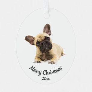 Aangepaste kerstfoto Franse Bulldog Dog Metalen Ornament