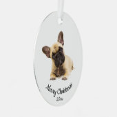 Aangepaste kerstfoto Franse Bulldog Dog Metalen Ornament (Voorkant Rechts)