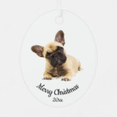 Aangepaste kerstfoto Franse Bulldog Dog Metalen Ornament (Achterkant)