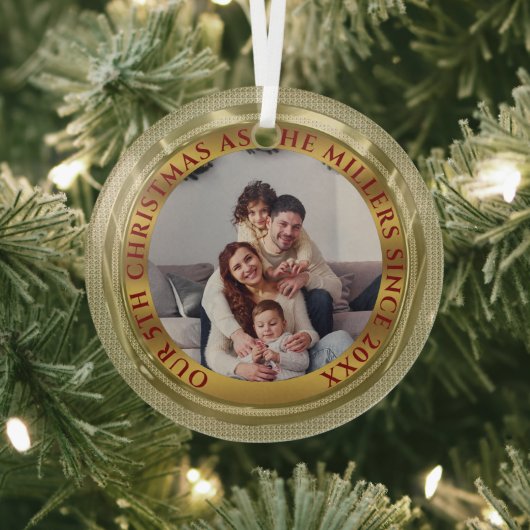 Aangepaste Kerstfoto Gouden Foto Glas Ornament (Insitu)
