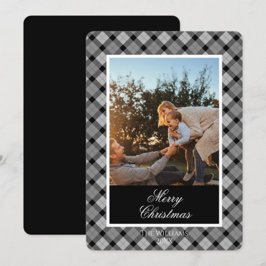 Aangepaste kerstfoto kaart in modern ruitpatroon (Voorkant / Achterkant)