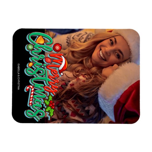 Aangepaste kerstfoto Merry kerry Magneet (Horizontaal)