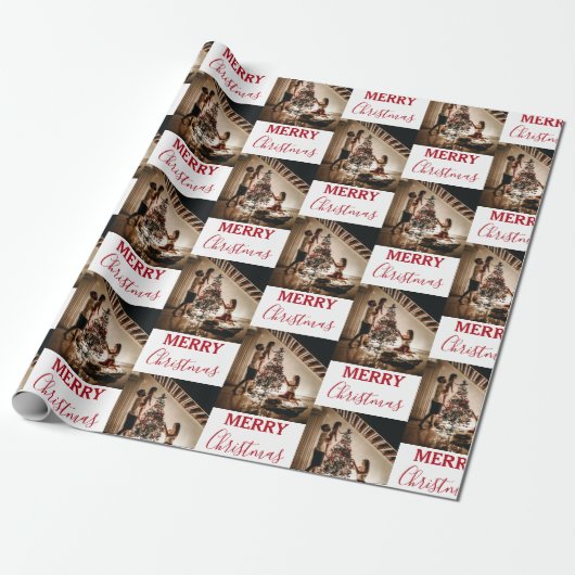 Aangepaste kerstfoto Merry Kerstry Cadeaupapier (Uitgerold)